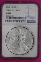 2017 MS 70 Silver Eagle Coin 1 OZ .999 NGC Certified Graded Authentic Slab 556 - $1,358.52 MXN