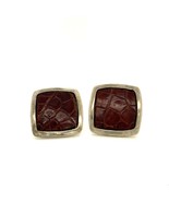 Vintage Signed Sterling Labelle Square Red Leather Clip On Earrings - £58.14 GBP