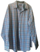 Izod Button Up Shirt Long Sleeve Dress Work Blue Check Plaid Mens XL - £9.96 GBP