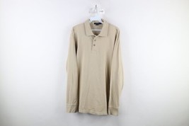 Vintage J Crew Mens Medium Faded Ribbed Knit Long Sleeve Rugby Polo Beige Cotton - £33.26 GBP