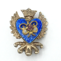 ALICE CAVINESS unsigned heraldic brooch - blue guilloche enamel heart eagle pin - £24.17 GBP