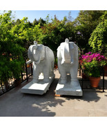 White Marble Elephant Pair Figurines Perfect Gift for Art Lover Good Luc... - $3,086.42+