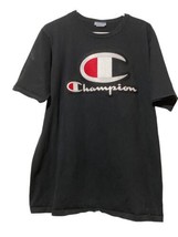 Vintage Champion T Shirt Spell Out Script XL Black Short Sleeve - $16.80