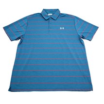 Under Armour Shirt Mens XL Blue Red Striped Polo Stretch Athletic Heat Gear - $18.69