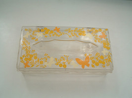 Vintage lucite acrylic tissue box  butterfly flower pattern Wolff produc... - $26.68