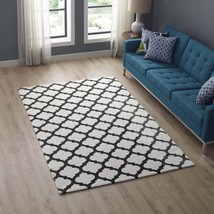 Lida Moroccan Trellis 5x8 Area Rug Ivory and Charcoal R-1001C-58 - £110.15 GBP