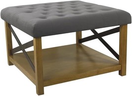 Homepop Tufted Ottoman With Wooden Storage - Gray - £205.89 GBP