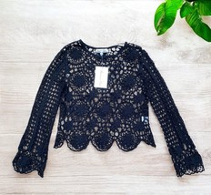 Black Crochet pullover sweater size Medium M Cotton Festival Boho long s... - $36.20
