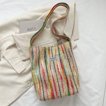  Women Colorful Stripe Canvas Shoulder Bags Korean Fashion Eco Cloth Purse Books - £60.34 GBP