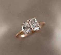 3.0 Ct Oval And Emerald Cut Diamond Toi et Moi Ring Gorgeous Wedding Bridal Ring - £120.88 GBP