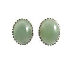 Vintage Oval Green Jade Stud Earrings 14K Yellow Gold Non-Pierced Clip On, 13 Gr - £635.48 GBP