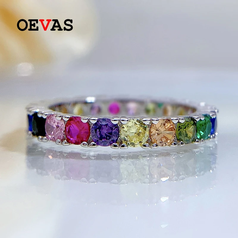 100% 925 Sterling Silver Round Colorful High Carbon Diamond Rings For Women Spar - £26.26 GBP