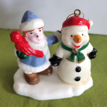 Boy with Red Bird and Snowman Ornament/Figurine Plastic 2 1/2 &quot; Tall - £5.42 GBP