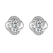 0.50Ct Round Cut Moissanite Four Leaves Clover 925 Sterling Silver Stud Earrings - £60.43 GBP