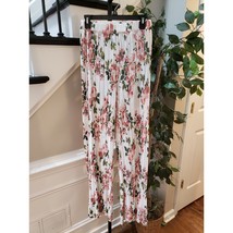 Fashion Nova Palazzo Pants Women Large Beige Floral Print Wide Leg Elastic Waist - $26.73