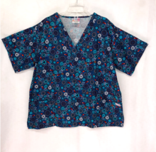 NWOT Uniform Advantage Scrub Shirt Sz XL Blue Ladybug Floral Nurse Tech Vet - £21.05 GBP