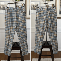 Vintage 70s Haggar Green Grey Mustard Plaid Flared Polyester Pants 34 S - $34.20