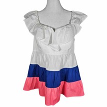 Lilly Pulitzer Womens Emie Ruffle Top NWT White Blue Pink Size 8 - £28.61 GBP