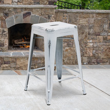 Distressed White Metal Stool ET-BT3503-24-WH-GG - $71.95