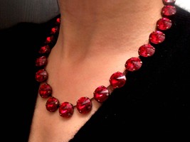 Scarlet Red Anna Wintour Bib Choker Necklace w/ Swarovski Crystals 14mm - £111.77 GBP