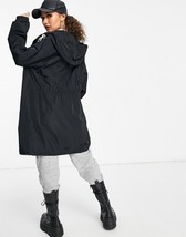 DKNY Zip Front Water Resistant Logo Graphic Hooded Anorak Rain Jacket in Black - £78.05 GBP