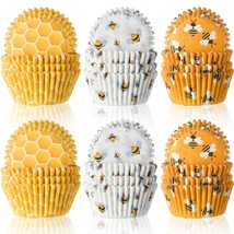 300 Pieces Honey Bee Cupcake Wrappers Bee Party Cupcake Cups Yellow Cupcake Line - £17.25 GBP