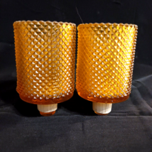 2 Diamond Cut Amber Glass Votive Candle Holder Peg Cups With Peg Sleeves.   OBO - £15.53 GBP