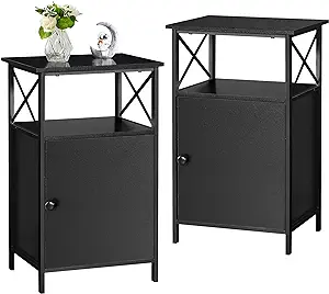 End Tables,26Nightstand With Storage Cabinet, Set Of 2 Night Stands For ... - £174.94 GBP