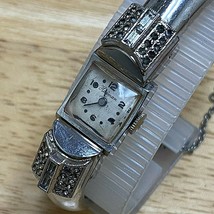 Vintage Lucerne Lady Silver Tone Crystals Square Hand-Wind Mechanical Watch - £20.88 GBP