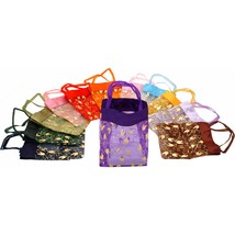 12 Large Organza Assorted Gold Flower Tote Gift Bags - £9.28 GBP