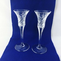 Sherry Cordial Glass Crystal Swirl Etched Floral Design Candleholder Set of 2 - £26.30 GBP