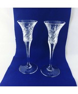Sherry Cordial Glass Crystal Swirl Etched Floral Design Candleholder Set... - £26.50 GBP