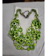Beautiful Green Shell Multi Strand Necklace.  Very nice condition. Unsigned - $25.84 CAD