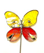 Yellow and Orange Butterfly Stained Glass Garden Art Stake - £35.30 GBP