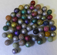 #18584m Nice Vintage Group of 50 Old Foiled Clay Peewee Marbles - £26.75 GBP