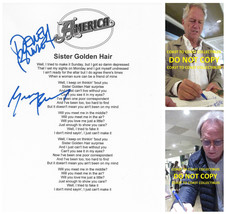 Dewey &amp; Gerry signed America &quot;Sister Golden Hair&quot; Lyrics sheet COA Proof auto - £194.75 GBP