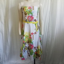 EVA FRANCO Sundress Colorful Floral Strapless Full Skirt Swiss Dot Dress Size S - £63.86 GBP