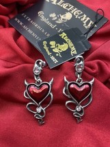 Alchemy England Gothic ULFE22  Devil Heart Earrings Red Crystal Horns IN... - $52.63