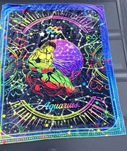 Huge Zodiac Aquarius Blacklight Tapestry Wall Hanging Throw Blanket 4&#39;x5&#39; - £8.69 GBP