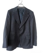 Herr City Mens Navy Blue Stripped Pure Wool Two Buttons Blazer Jacket L - £28.41 GBP