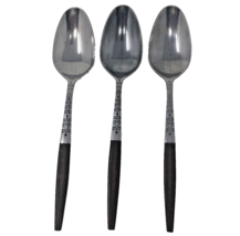 Interpur Stainless Canoe Muffin Wood Brown Handle INR2 Set of 3 Soup Spoons MCM - £16.23 GBP