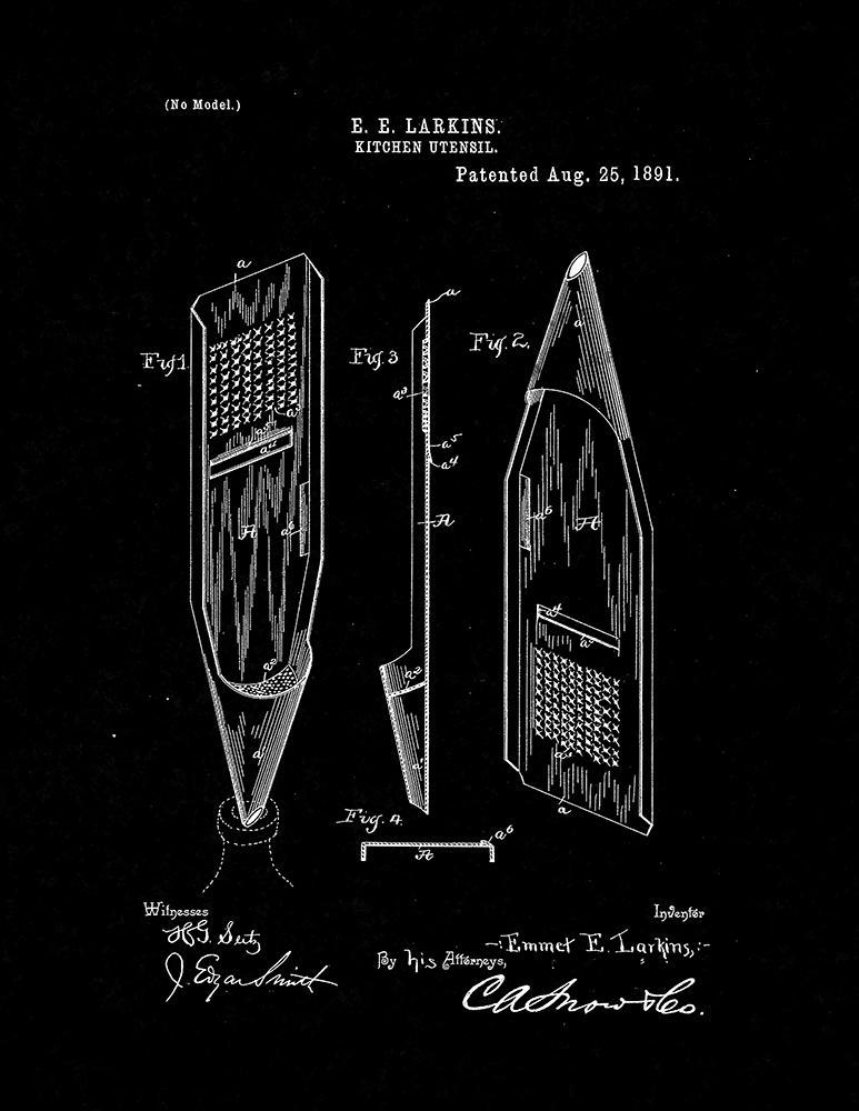 Kitchen Utensil Patent Print - Black Matte