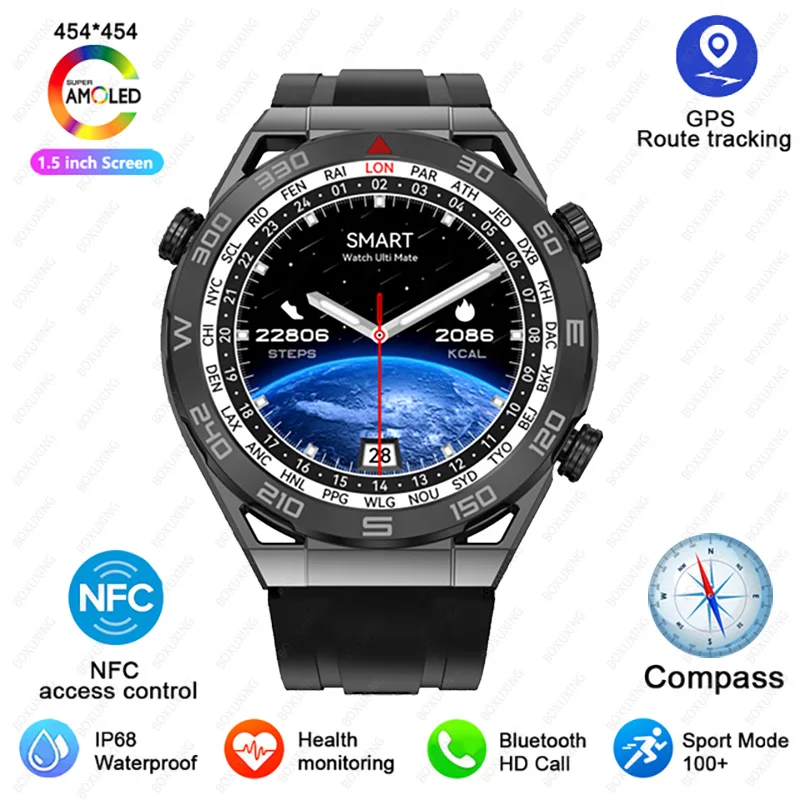 For Nfc Smart Watch Men Gps Tracker Amoled 454*454 Hd Screen Heart Rate Ecg+Pp - £123.08 GBP