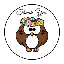 30 Cute Thank You Owl Envelope Seals Labels Stickers 1.5&quot; Round flowers - £5.98 GBP