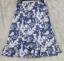 SJS Skirt Womens Large Blue Chambray Floral Western Coastal Cowgirl Ruff... - £25.28 GBP