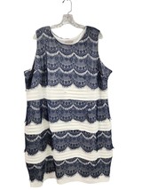 Dressbarn Ivory Navy Blue Sleeveless Tiered Stretch Lace Sheath Dress Plus Sz 24 - £18.06 GBP