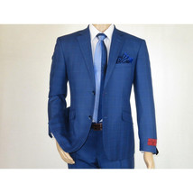 Men Suit By Renoir Window pane English Plaid Slim Fit Side Vents Fit 291-20 Blue image 4