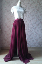 Burgundy Slit Long Tulle Skirt Wedding Bridesmaid Custom Plus Size Tulle Skirt image 2