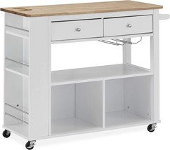 Deborah Kitchen Cart With Wheels, White, Natural, Christopher Knight Home. - £239.76 GBP