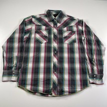 Roper Western Shirt Mens L Gray Plaid Pearl Snaps Long Sleeve Cotton Blend Rodeo - £12.00 GBP